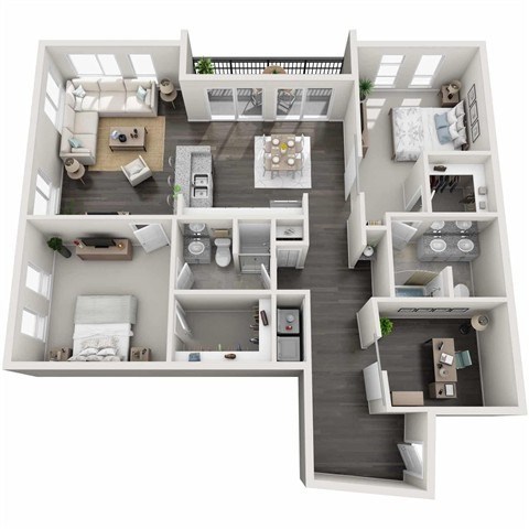 Floor plan for 2 beds, 2 baths, 1345 sqft