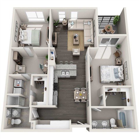 Floor plan for 2 beds, 2 baths, 1109 sqft