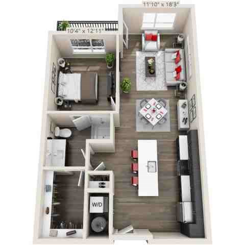 Floor plan for 1 bed, 1 bath, 813 sqft