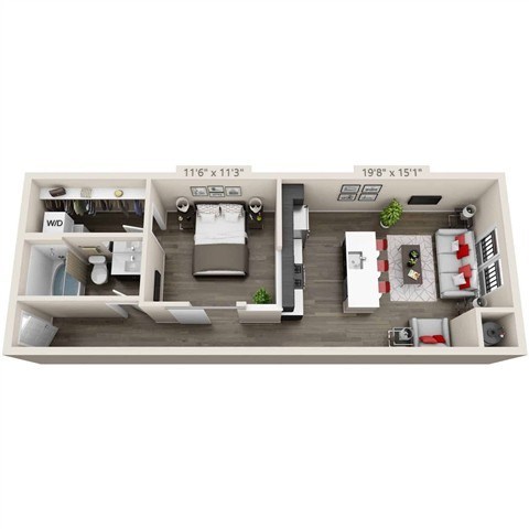 Floor plan for studio, 1 bath, 688 sqft