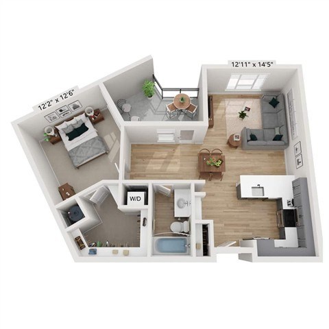 Floor plan for 1 bed, 1 bath, 866 sqft