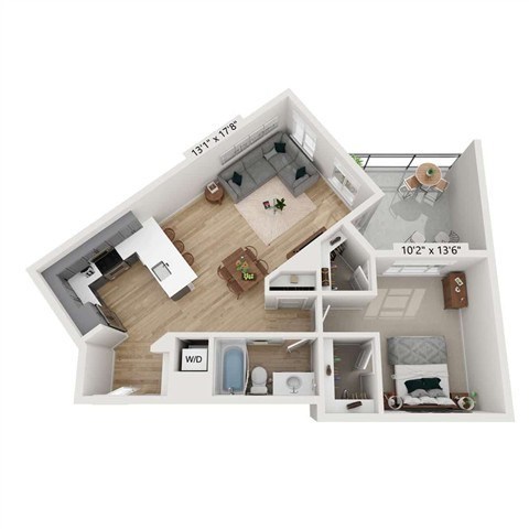 Floor plan for 1 bed, 1 bath, 840 sqft