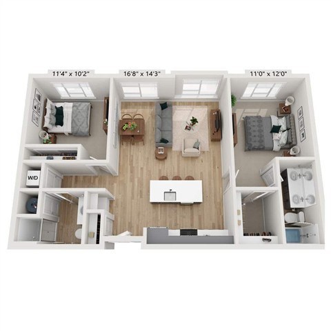 Floor plan for 2 beds, 2 baths, 1060 sqft