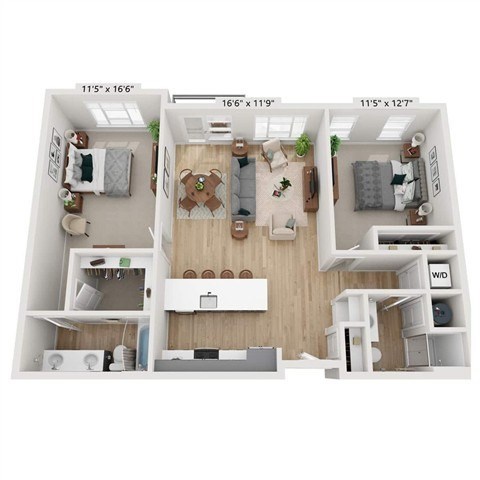 Floor plan for 2 beds, 2 baths, 1194 sqft