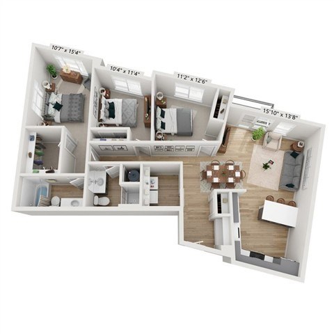Floor plan for 3 beds, 2 baths, 1360 sqft