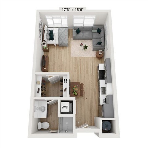 Floor plan for studio, 1 bath, 531 sqft