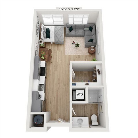 Floor plan for studio, 1 bath, 500 sqft