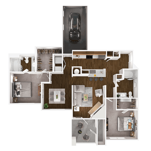 Floor plan for 2 beds, 2 baths, 1155 sqft