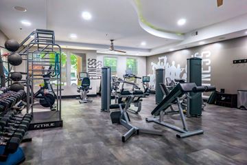 Franklin apartment for rent - A gym with a variety of equipment including weights and machines.