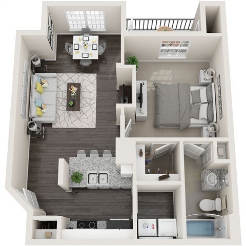 Floor plan for 1 bed, 1 bath, 665 sqft