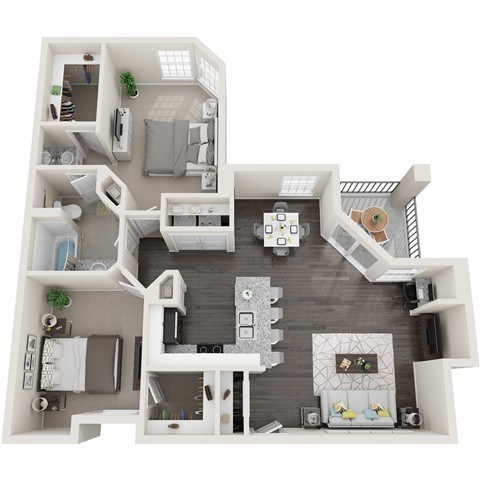 Floor plan for 2 beds, 1 bath, 1021 sqft