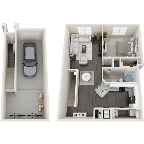 Floor plan for 1 bed, 1 bath, 1012 sqft