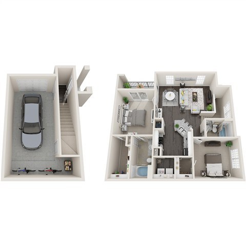 Floor plan for 2 beds, 2 baths, 1132 sqft