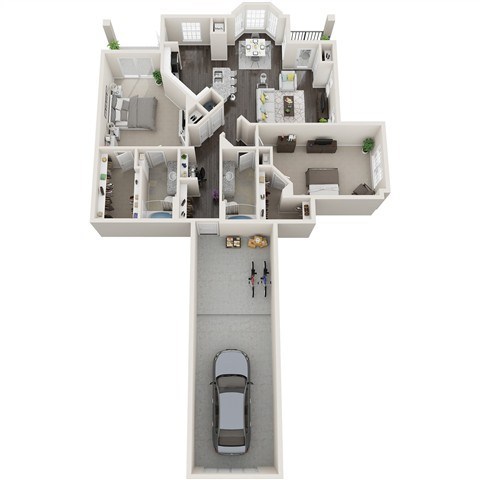 Floor plan for 2 beds, 2 baths, 1327 sqft