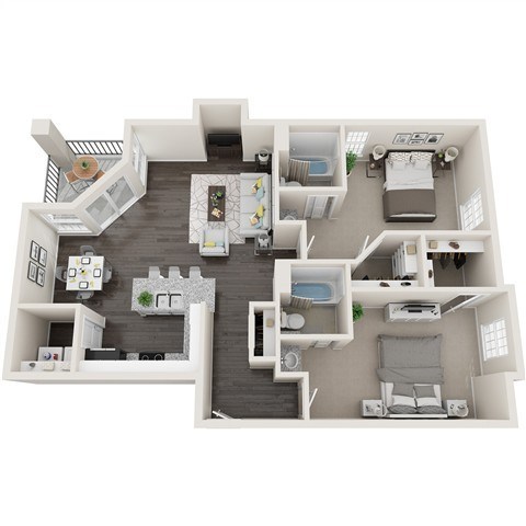 Floor plan for 2 beds, 2 baths, 1072 sqft