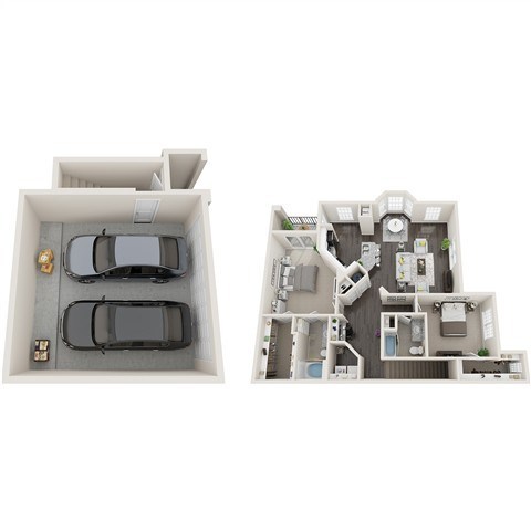Floor plan for 2 beds, 2 baths, 1450 sqft