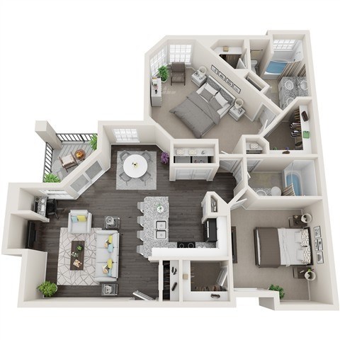 Floor plan for 2 beds, 2 baths, 1133 sqft