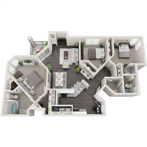 Floor plan for 3 beds, 2 baths, 1423 sqft