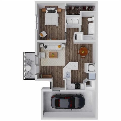 Floor plan for 1 bed, 1 bath, 856 sqft