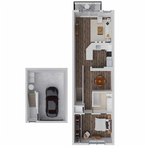 Floor plan for 1 bed, 1 bath, 888 sqft