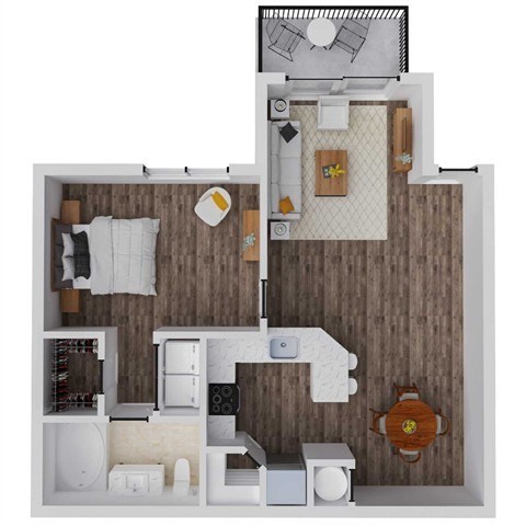 Floor plan for 1 bed, 1 bath, 836 sqft