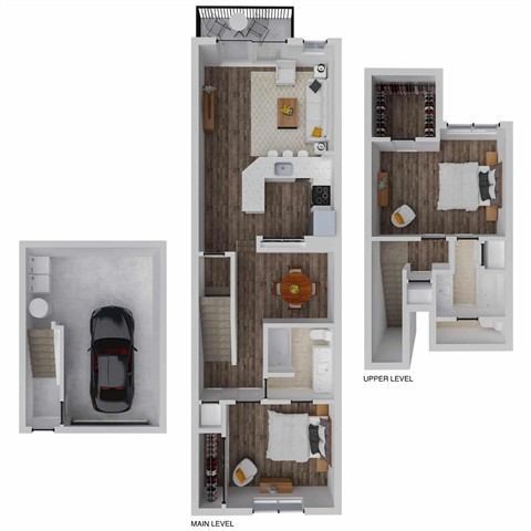 Floor plan for 2 beds, 2 baths, 1292 sqft