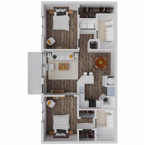 Floor plan for 2 beds, 2 baths, 1122 sqft