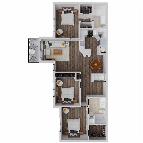 Floor plan for 3 beds, 2 baths, 1495 sqft