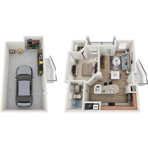 Floor plan for 1 bed, 1 bath, 765 sqft