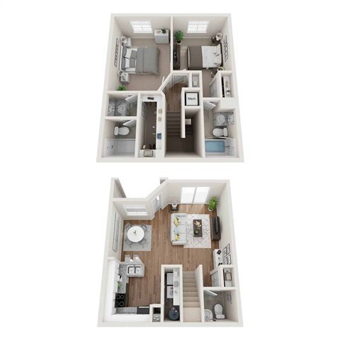 Floor plan for 2 beds, 2.5 baths, 1100 sqft
