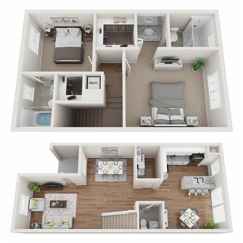 Floor plan for 2 beds, 2.5 baths, 1379 sqft