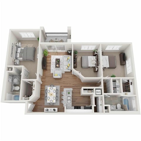 Floor plan for 2 beds, 2 baths, 1315 sqft