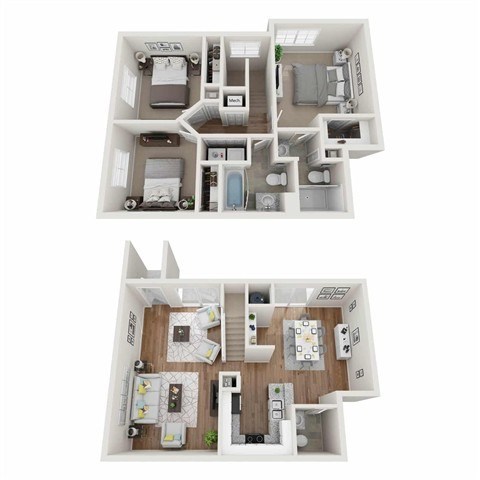 Floor plan for 3 beds, 2.5 baths, 1396 sqft