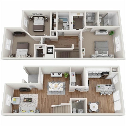 Floor plan for 3 beds, 2.5 baths, 1613 sqft