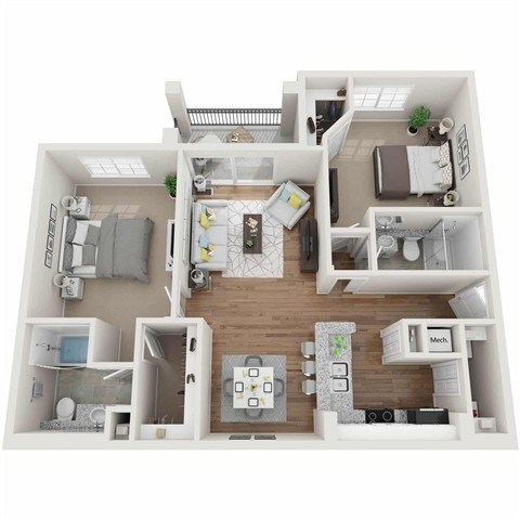 Floor plan for 2 beds, 2 baths, 1160 sqft