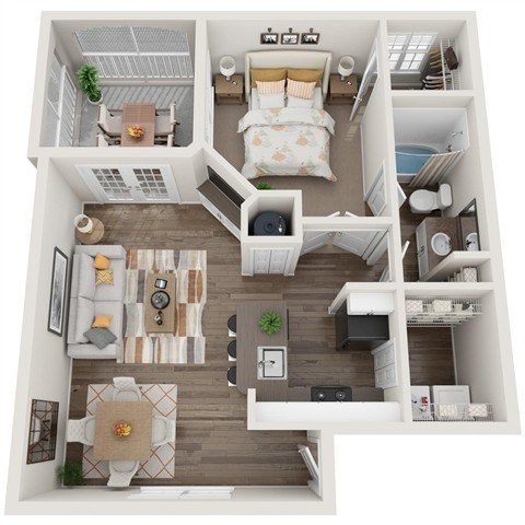 Floor plan for 1 bed, 1 bath, 868 sqft
