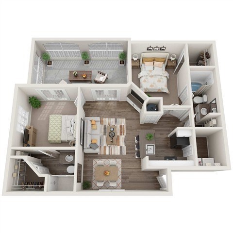 Floor plan for 2 beds, 2 baths, 1232 sqft