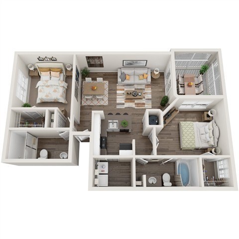 Floor plan for 2 beds, 2 baths, 1161 sqft