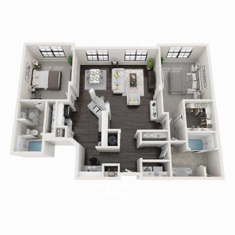 Floor plan for 2 beds, 2 baths, 1261 sqft