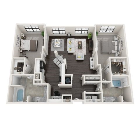 Floor plan for 2 beds, 2 baths, 1356 sqft