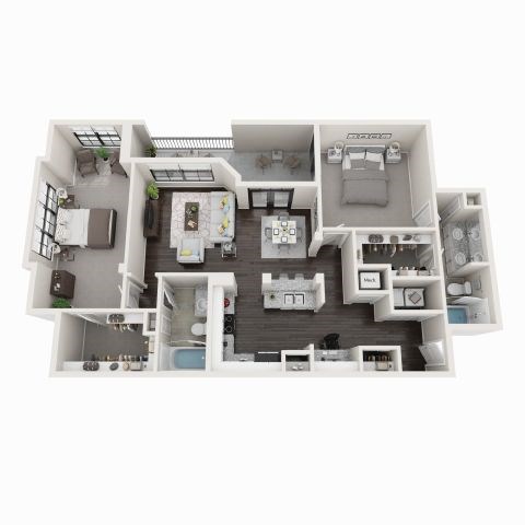 Floor plan for 2 beds, 2 baths, 1345 sqft