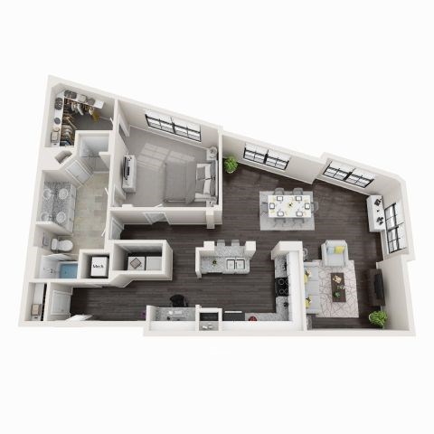 Floor plan for 1 bed, 1 bath, 1102 sqft
