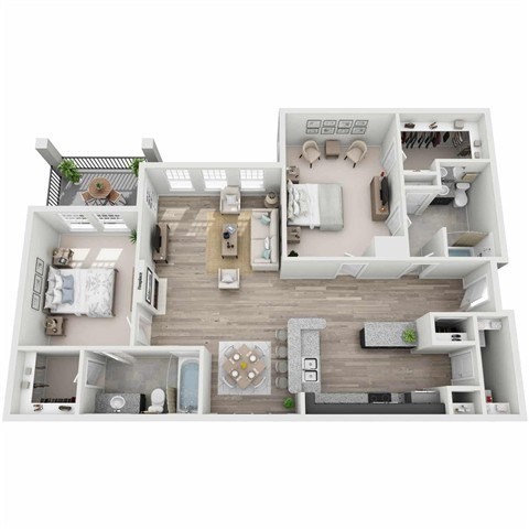 Floor plan for 2 beds, 2 baths, 1266 sqft