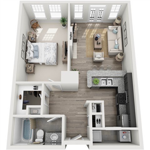 Floor plan for 1 bed, 1 bath, 779 sqft