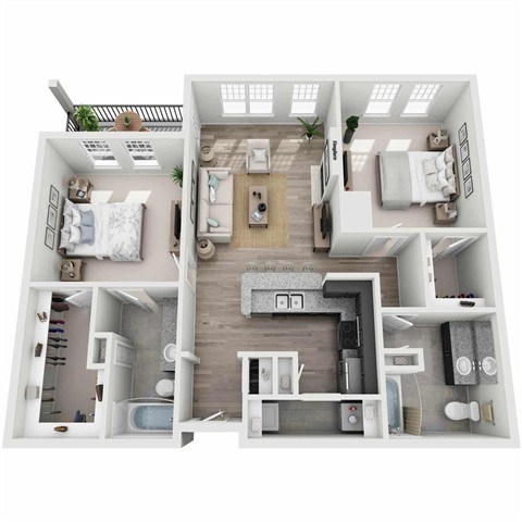 Floor plan for 2 beds, 2 baths, 1164 sqft