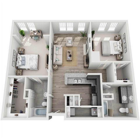 Floor plan for 2 beds, 2 baths, 1164 sqft