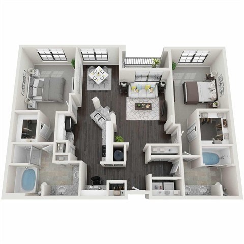 Floor plan for 2 beds, 2 baths, 1335 sqft