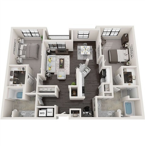 Floor plan for 2 beds, 2 baths, 1325 sqft