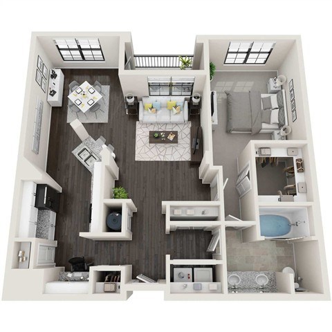 Floor plan for 1 bed, 1 bath, 990 sqft