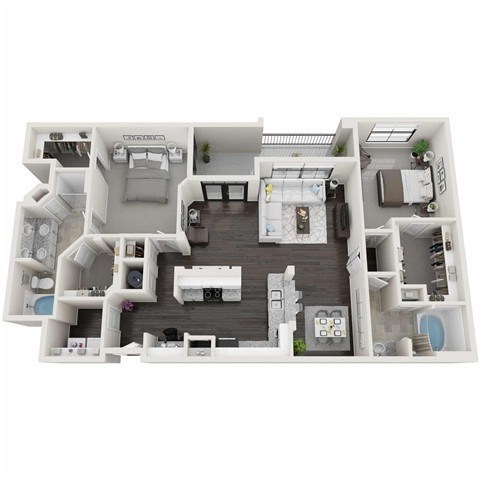 Floor plan for 2 beds, 2 baths, 1496 sqft